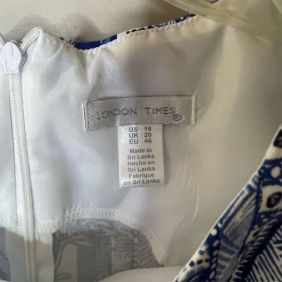 London Times Women's Size 16 Blue Floral Sleeveless Shift Dress - Picture 3 of 4